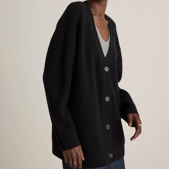 NWT! QUINCE Mongolian Cashmere Oversized Boyfriend Cardigan Sweater Black Small - Picture 9 of 11